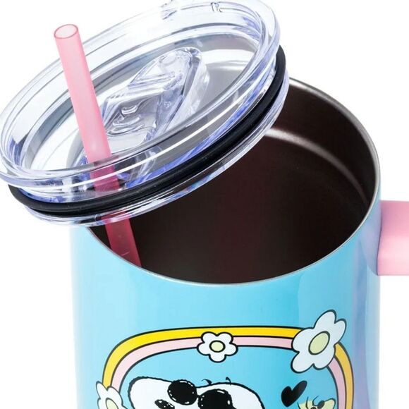 Bioworld X Peanuts Snoopy & Woodstock Feeling Groovy SS Tumbler w/Straw - Picture 4 of 11